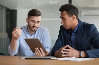 employees discussing work