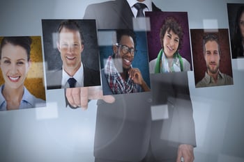 Businessman presenting profile pictures on digital interface-1