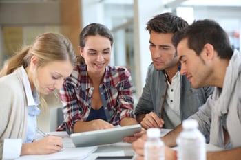 Young people meeting with digital tablet